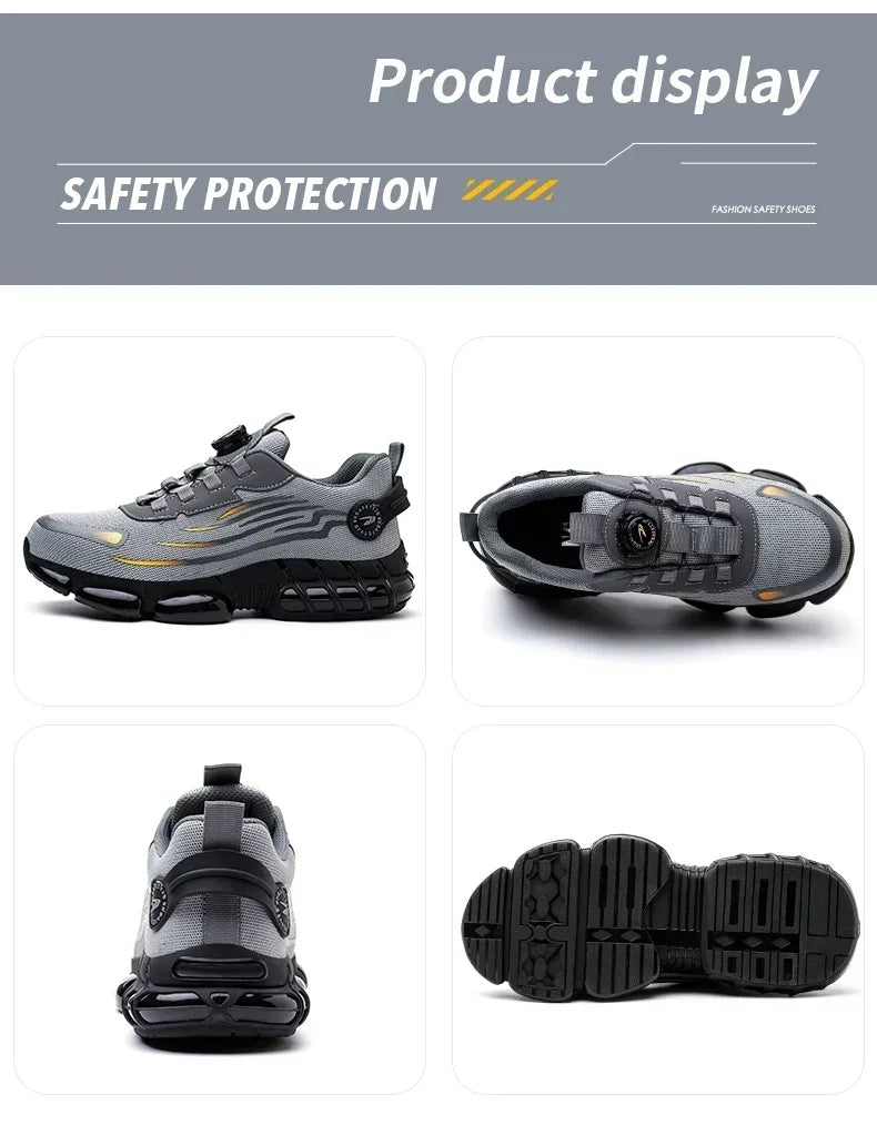 Rotating Button New Safety Shoes Men Anti-smash Anti-puncture Work Shoes Fashion Men Sport Shoes Security Protective Boots Men 