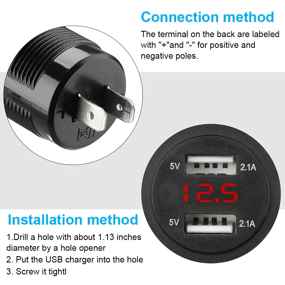 USB Charger Socket Dual QC 3.0 For Car Motorcycle With Voltmeter Car Charger Power Socket Waterproof for 12V/24V Car Boat