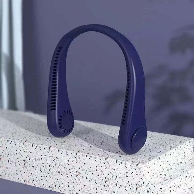Ventoinha elétrica recarregável com ecrã digital para pendurar ao pescoço, design sem pás, ventoinha de pescoço sem pás, recarregável por USB
