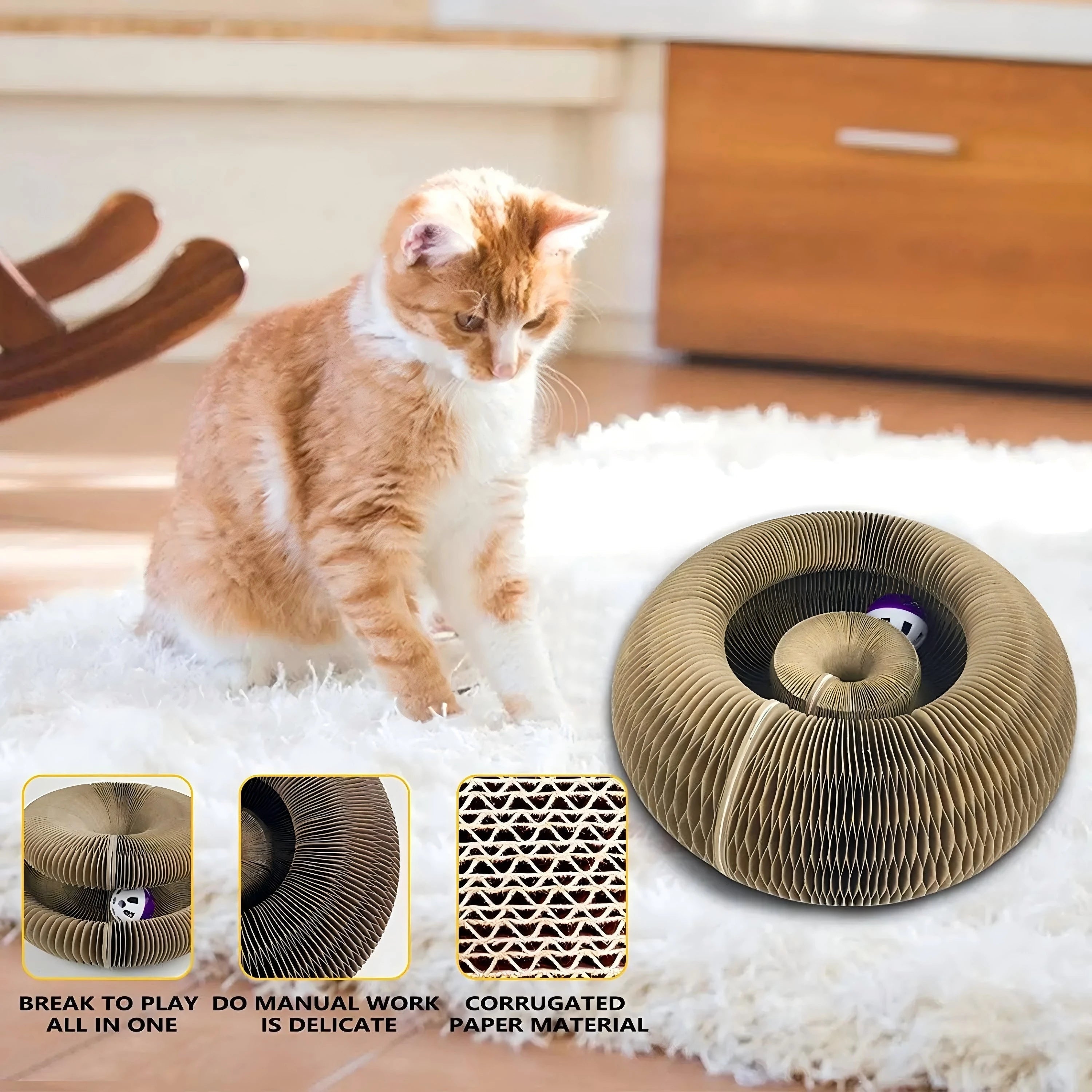 Magic Cat Scratch Organ Board Cat Toy with Ball Cat Grinding Claw Cat Climbing Frame Kitten Round Corrugated Cat Scratching Toy 