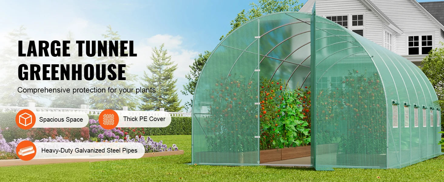 SucceBuy gångin tunnel växthus hoop house växthus tunnel växthus växthus med galvaniserad stålram svängd dörr för utomhusbruk