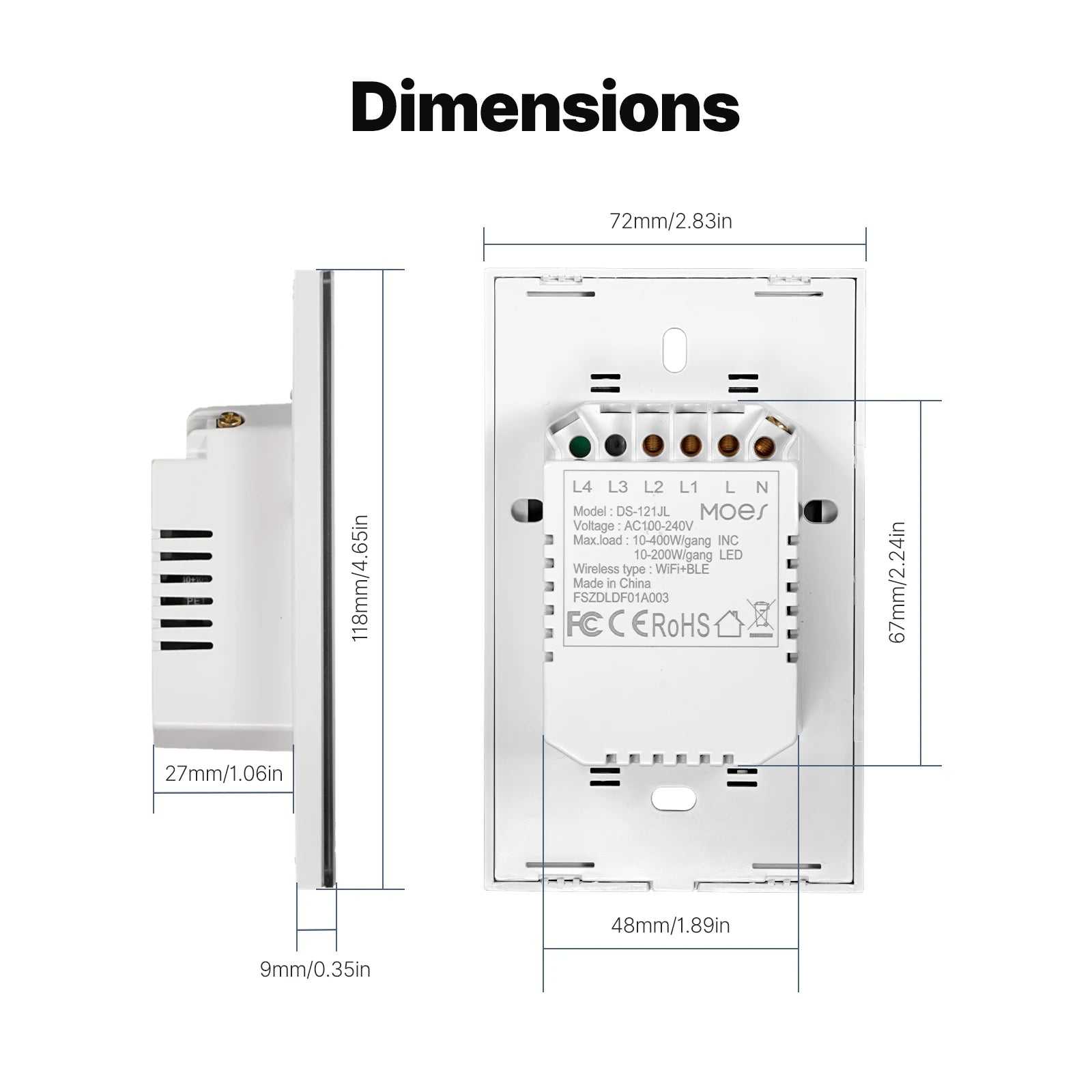 Smart Light Switch No Neutral WiFi Touch Control