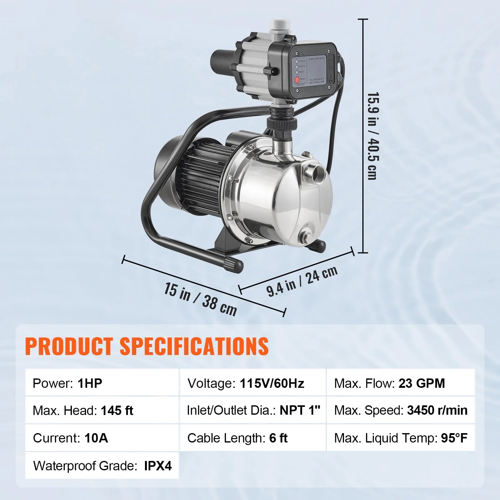 SucceBuy Shallow Well Pump Portable Sprinkler Booster Jet Pumps, Automatic Controller for Garden Lawn Irrigation Water Transfer