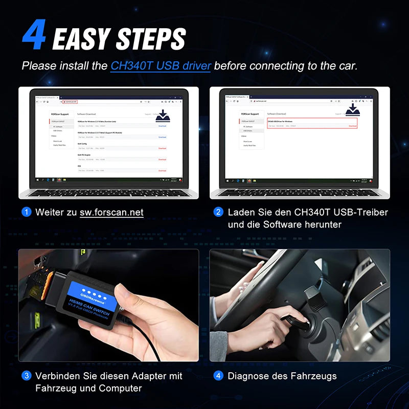 ELM327 USB Diagnostic Adapter with HS/MS-CAN Switch