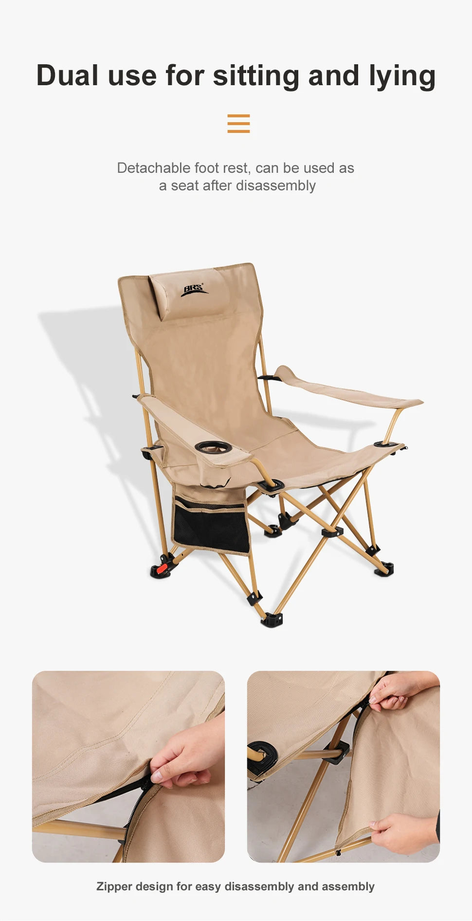 2-in-1 Reclining Camping Chair with Adjustable Backrest and Footrest