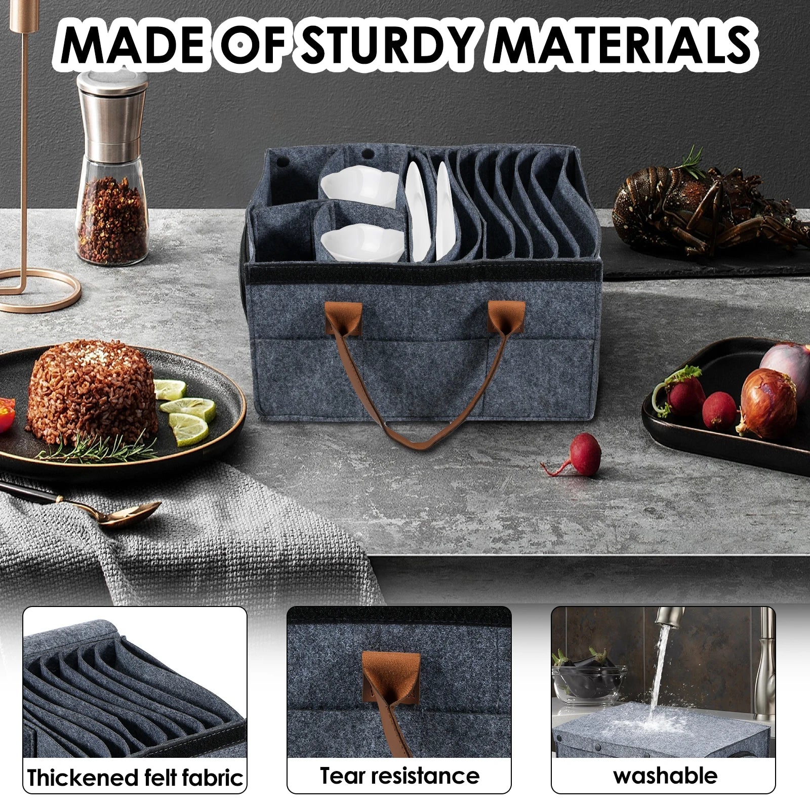 Felt Board Dish Cup Storage Bag Rack Thickened Camping Tableware Container RV Kitchen Cabinet Layered Plate Storage Box Camper
