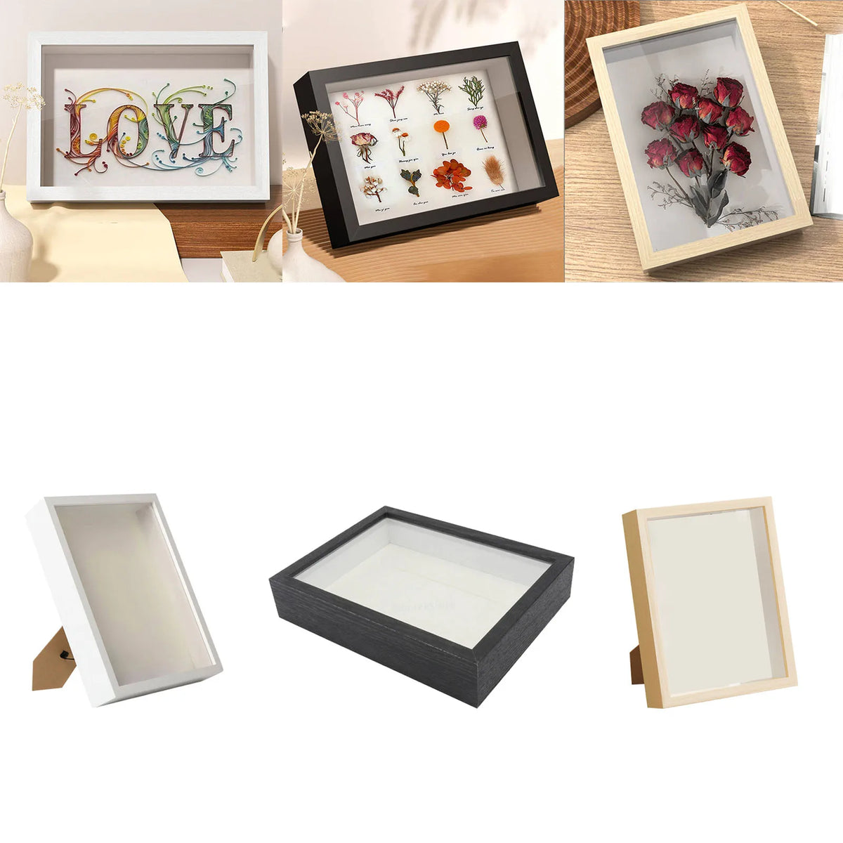 Wooden Shadow Box Frame for Keepsakes and Dried Flowers