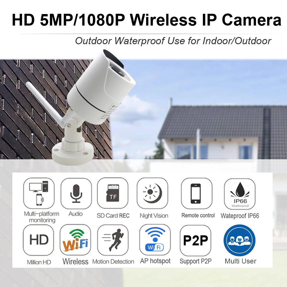5MP Wireless Security Camera Outdoor WiFi Night Vision IP66
