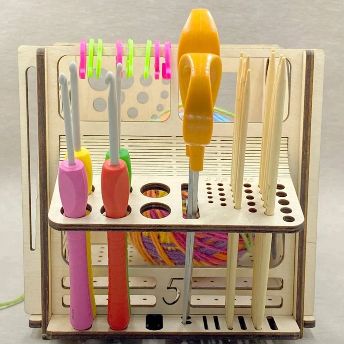Wooden Yarn Bowl for Knitting and Crochet, All-in-One Holder