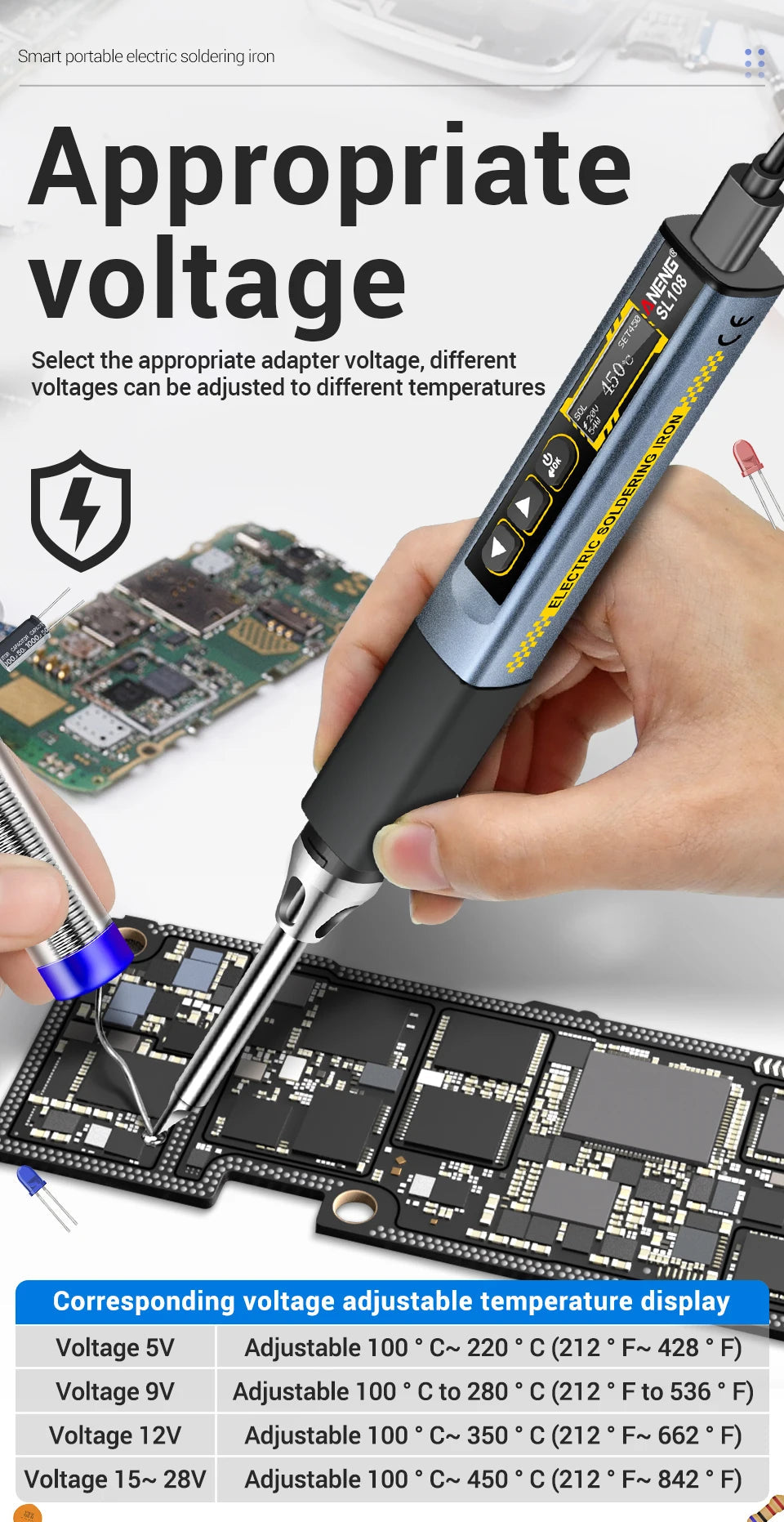 ANENG SL108 Electric Soldering Irons kit PD 96W QC Adjustable Temperature Fast Heat Portable Digital Smart Soldering Iron Tools 