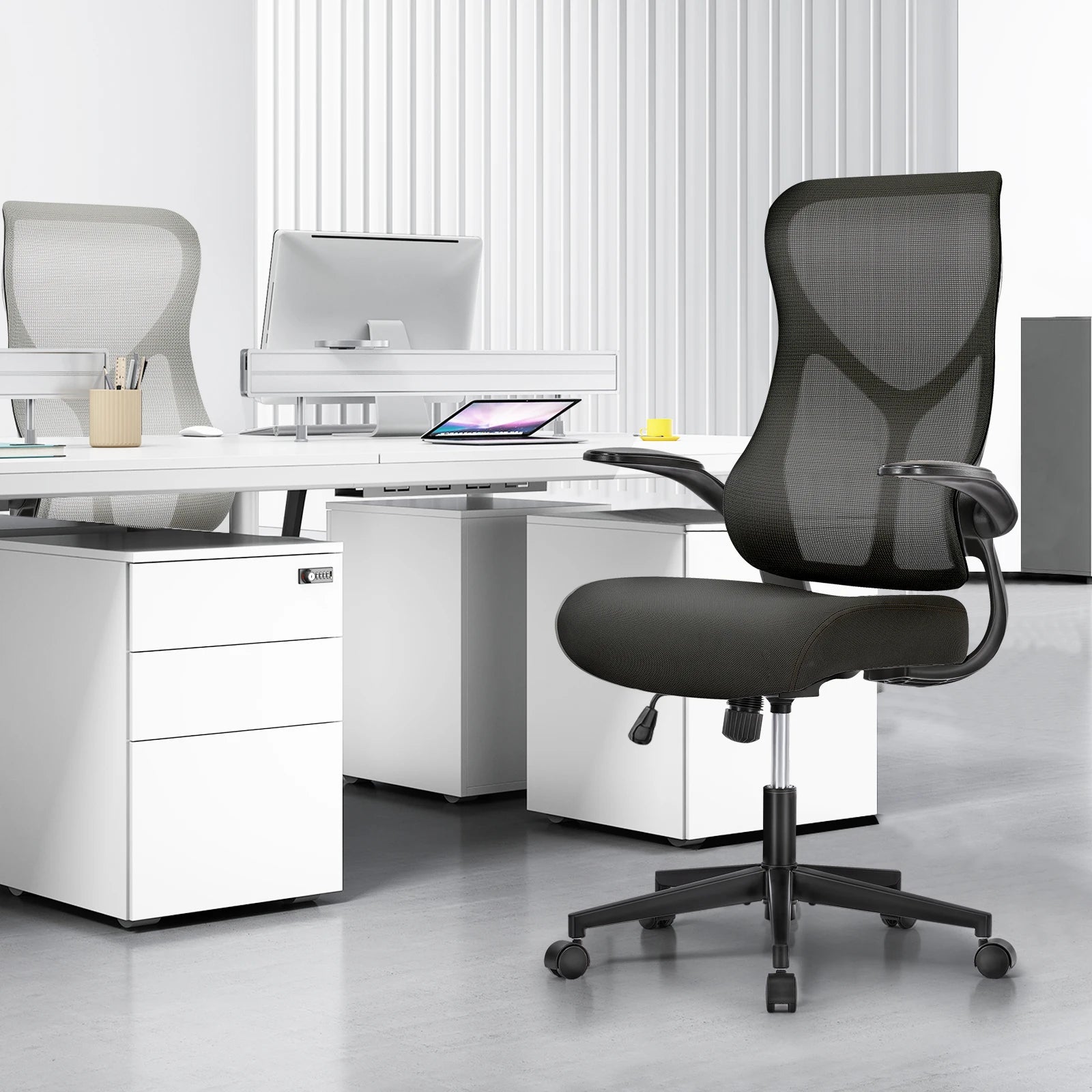Ergonomic Mesh Office Chair with Lumbar Support & Flip-Up Arms