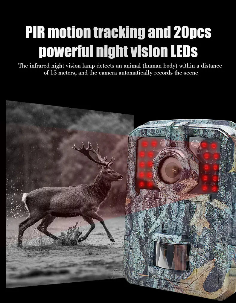 1080P Hunting Camera with Night Vision, 120° Detection, IP65