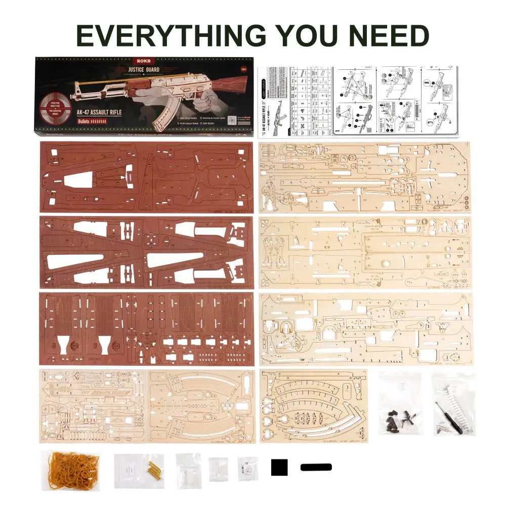 Robotime Rokr AK47 3D Wooden Puzzle Building Toy, 315 Pieces