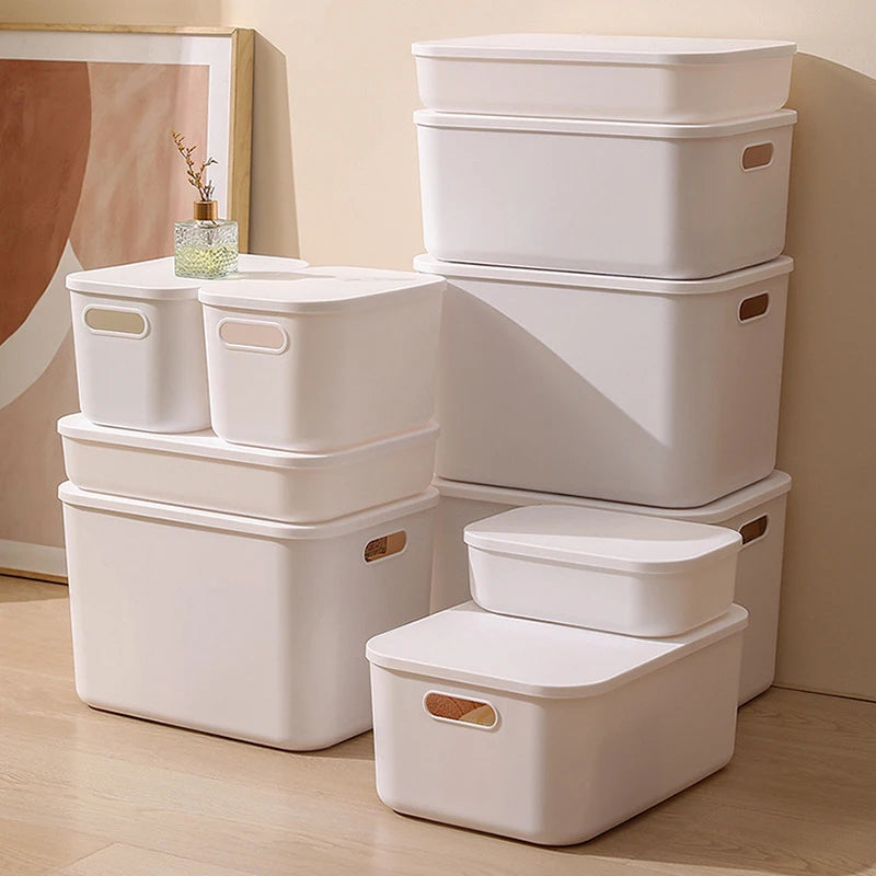 White Storage Boxes with Lids and Handles, Size Options