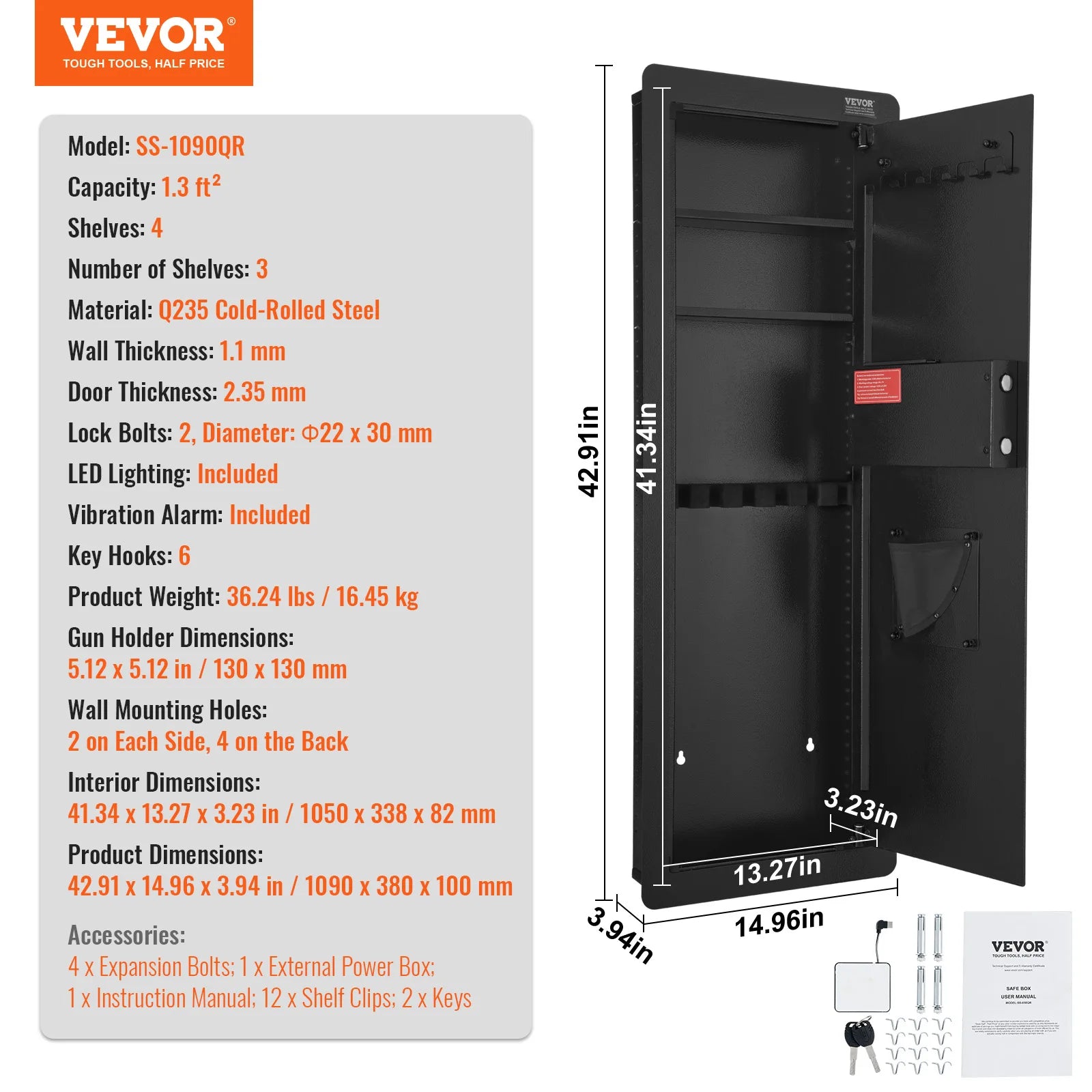Hidden In-Wall Safe with Keypad Lock & Alarm, 3-Tier Steel Storage