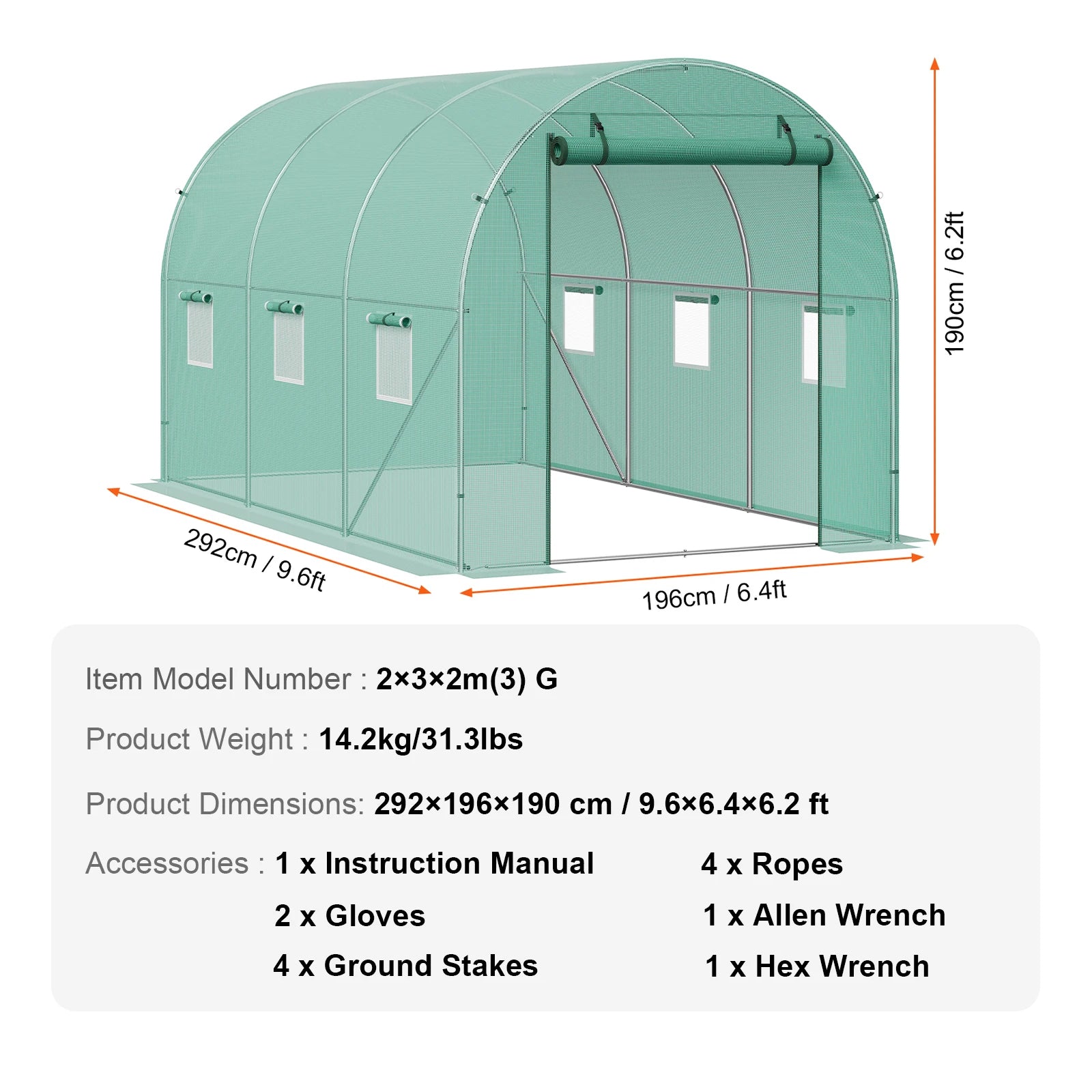 SucceBuy Durchgangs-Tunnel Gewächshaus Bogenhaus Gewächshaus Tunnel Pflanzen-Gewächshaus mit Stahlschale und PE-Abdeckung Roll-Top-Reißverschluss-Tür
