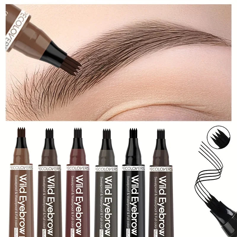 6 Colors 1pc Eyebrow Pen Waterproof 4 Split Tip Eyebrows Pen Eyebrow Tattoo Pen Waterproof Liquid Black Eyebrow Makeup Pencil 