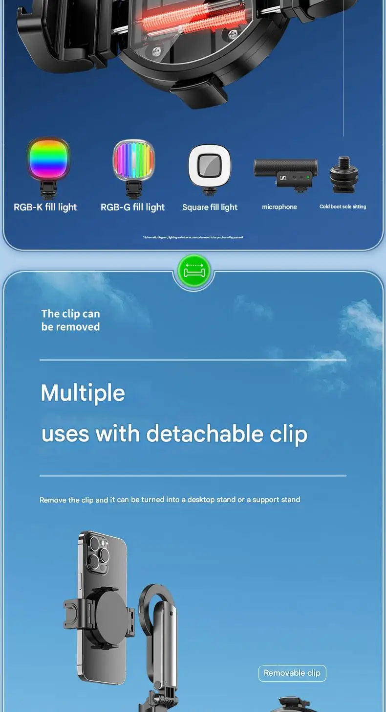 Upgraded Multi-Function Foldable Magnetic Phone Holder Selfie Stick, DSLR-Style Rotation Tripod Portable Remote ControlUpgraded 