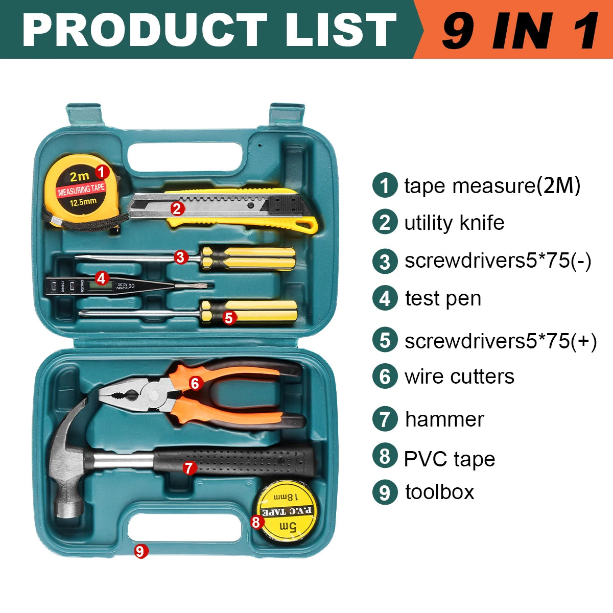 Household Hand Tool Kit with Case
