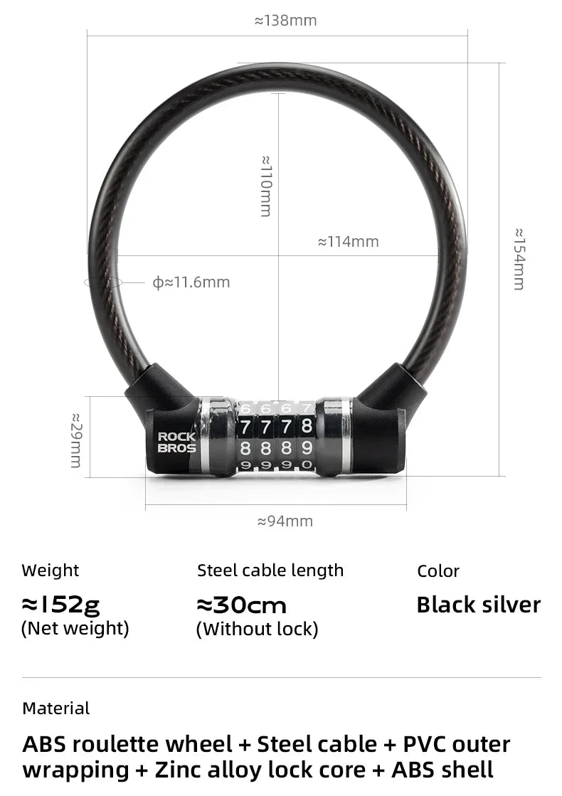 4-Digit Steel Cable Bicycle Lock, 29cm