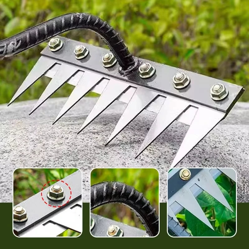 5/6/7/8 Teeth Iron Gardening Hoe Weeding Rake Farm Tool Grasping Raking Loosening Soil Nail Rake Tool Artifact Harrow Farm Tool 