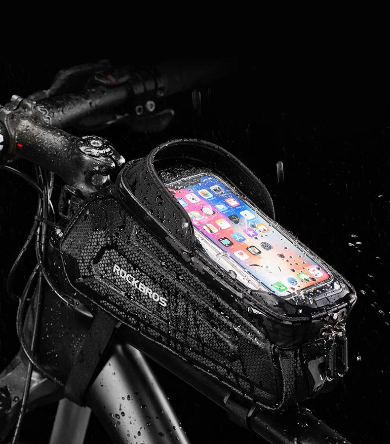 Borsa per telaio bici resistente all'acqua con supporto per telefono con schermo touch
