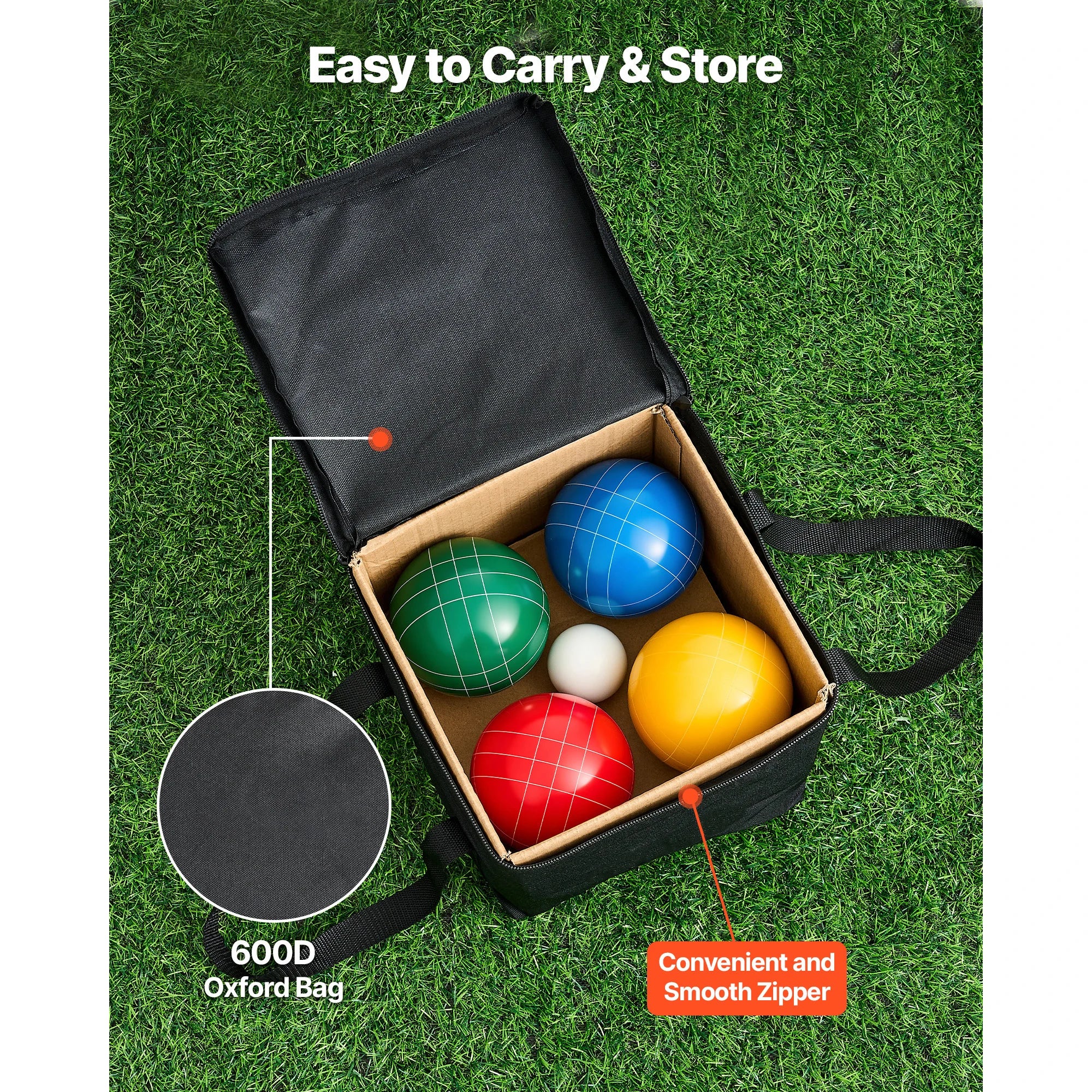 SucceBuy Bocce Ball Set 8 Resin Balls with Pallino Carry Bag and Measuring Rope Multi Color for Beach Lawn and Backyard Games