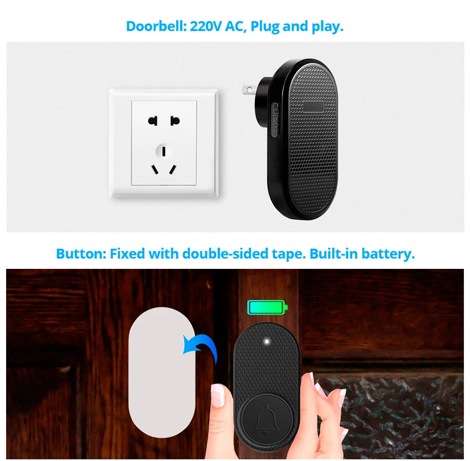 Wireless Doorbell with 33 Chimes, 4 Volume Levels, 150m Range