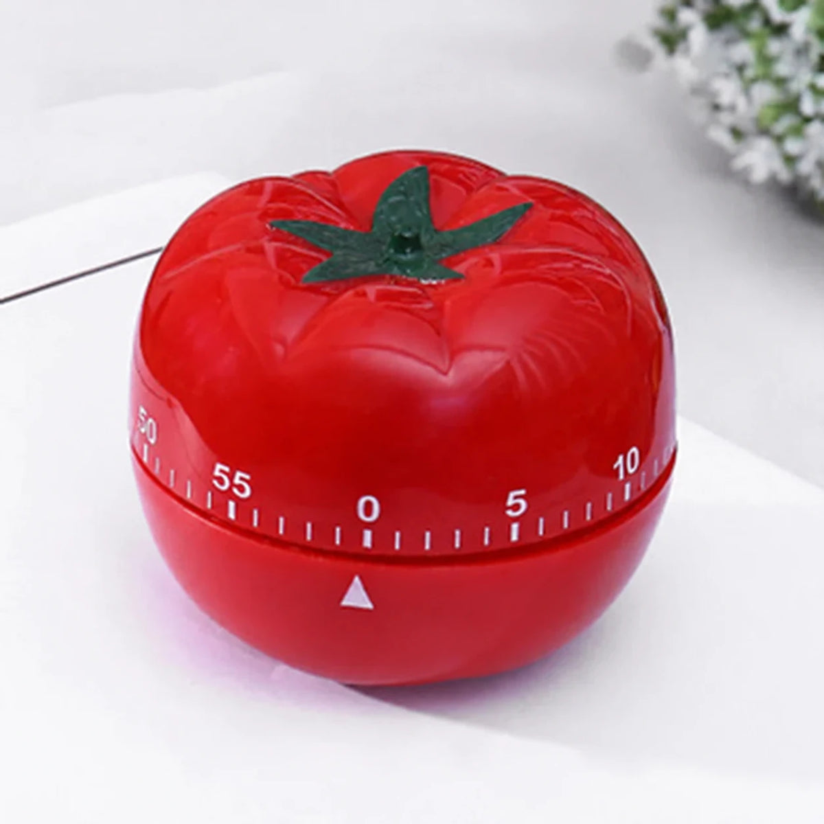 Tomato-shaped mechanical timer, dial and pointer