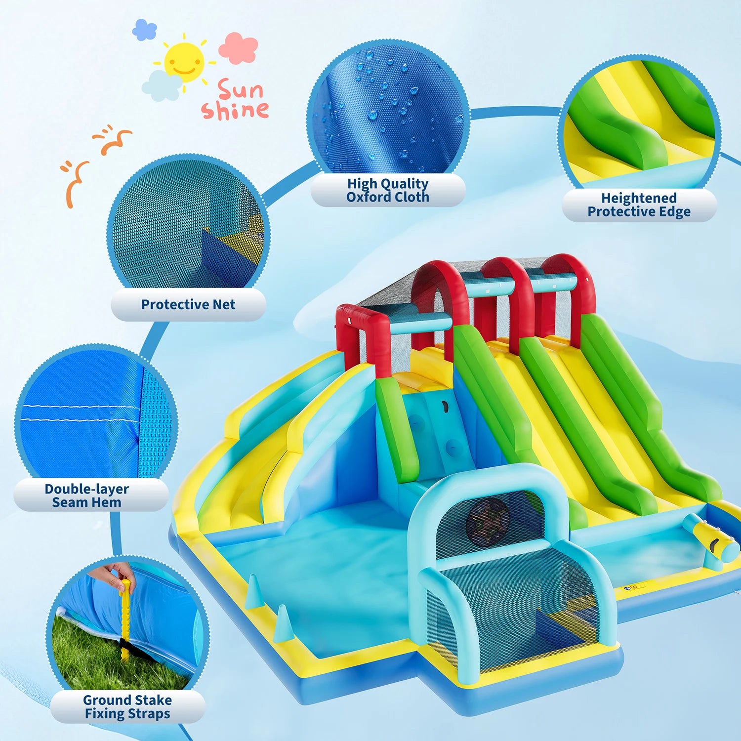 Castello Gonfiabile con 3 Scivoli e Piscina Splash per Bambini