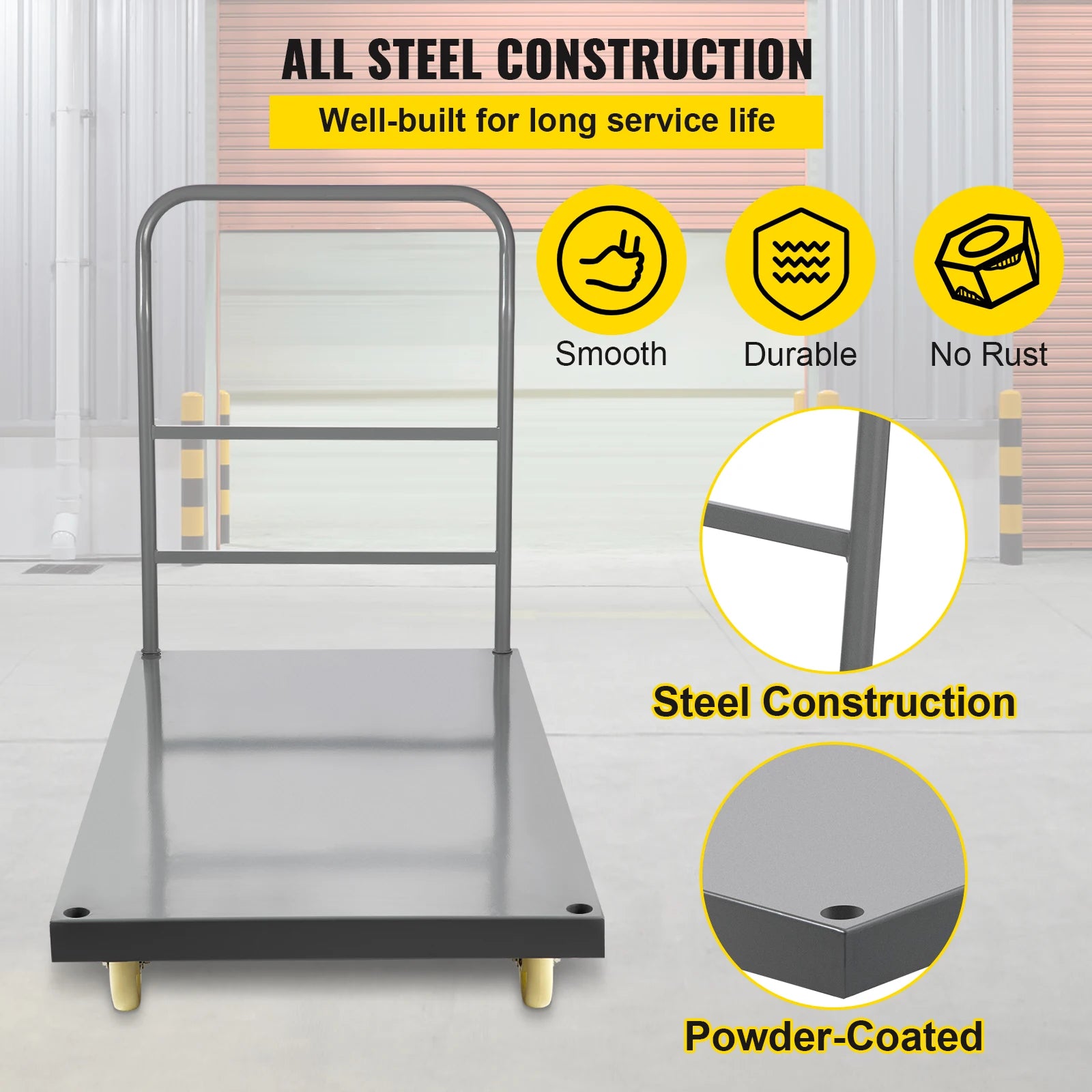 Steel Platform Truck 2000lb Capacity Flatbed Cart with 5" Casters