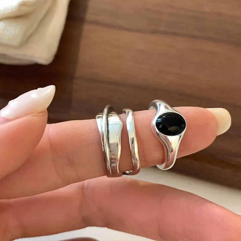 925 Sterling Silver plated Liquid Lava Hetian Jade Bamboo Ring for Women Girl Gift Irregular Vintage Jewelry Dropshipping 