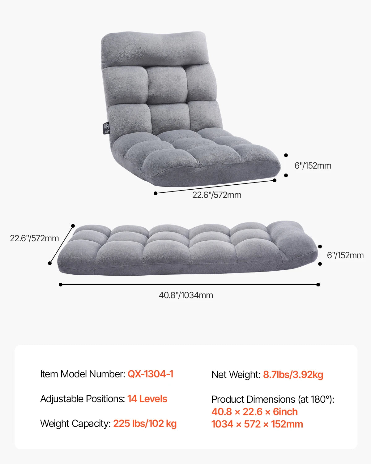 Chaise de sol réglable avec dossier, canapé en mousse pliable