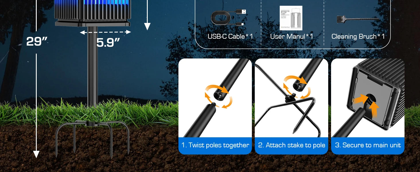Solar Bug Zapper Outdoor 4200V Mosquito Killer with USB-C Charging