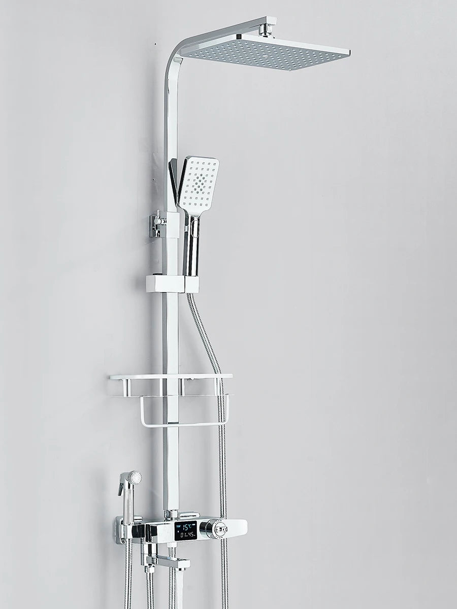 Black Digital Display Thermostatic Shower Faucet Set