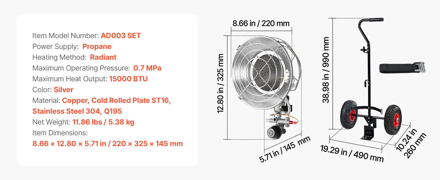 15000 BTU Propane Tank Top Heater with 180° Infrared Heat