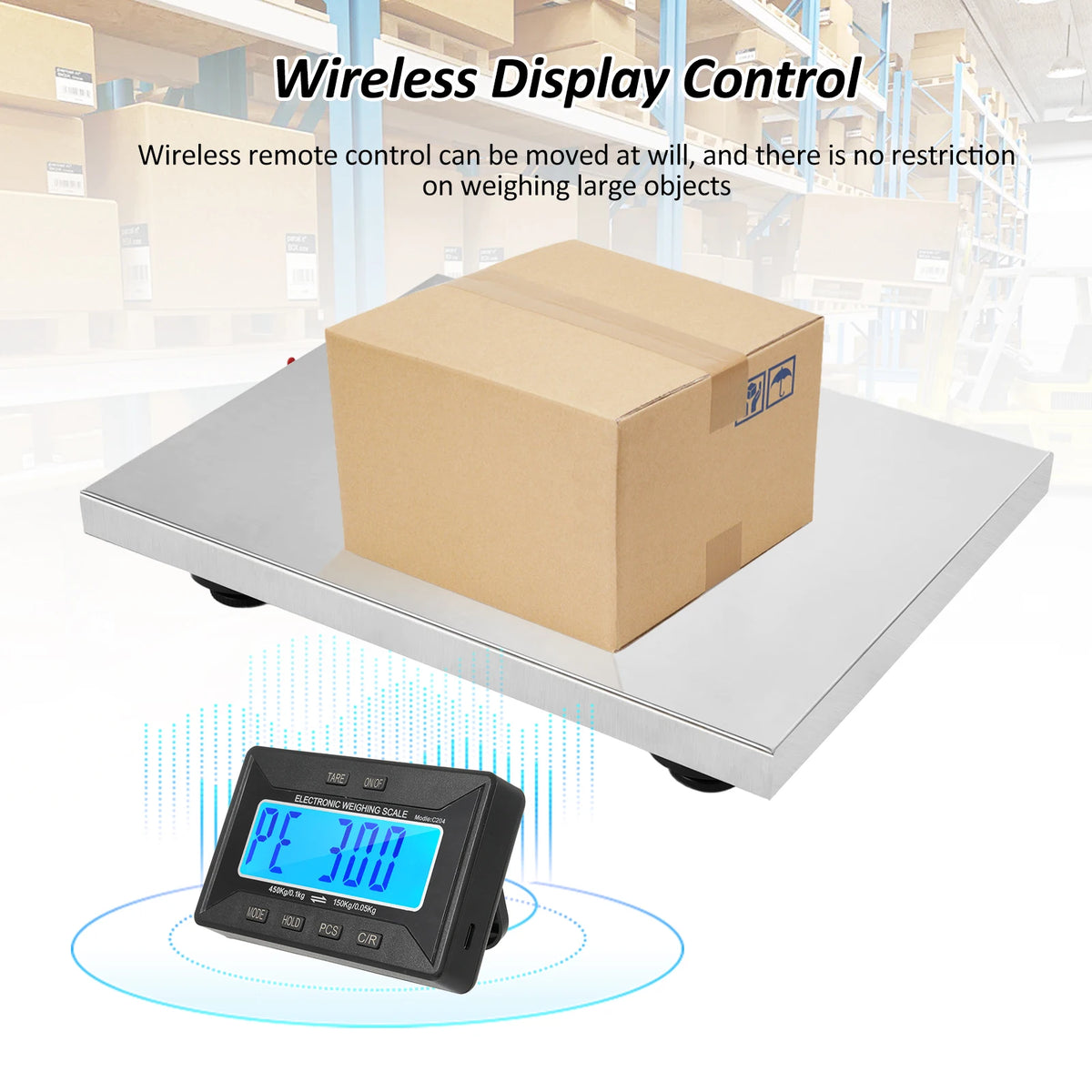 Balance d’expédition numérique 450kg/992lb Haute résistance Postal Scale en acier inoxydable avec afficheurs sans fil/Tare/3 unités pour maison
