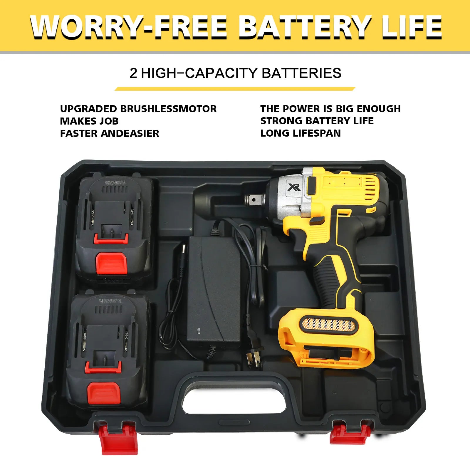 1/2 Inch Cordless Impact Wrench 20V Brushless 280 ft-lbs with 2 Batteries and Charger