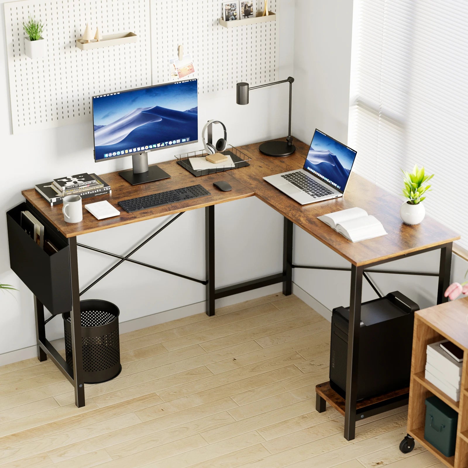 50 Inch L-Shaped Corner Desk with CPU Shelf & Storage Bag
