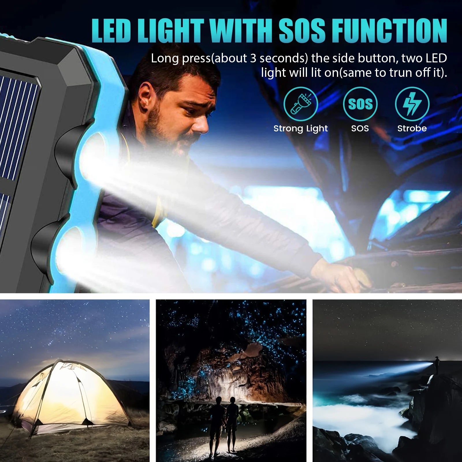 Solarni power bank 10000mAh s dvostrukim USB priključkom, LED svjetiljkom i vodootpornim dizajnom