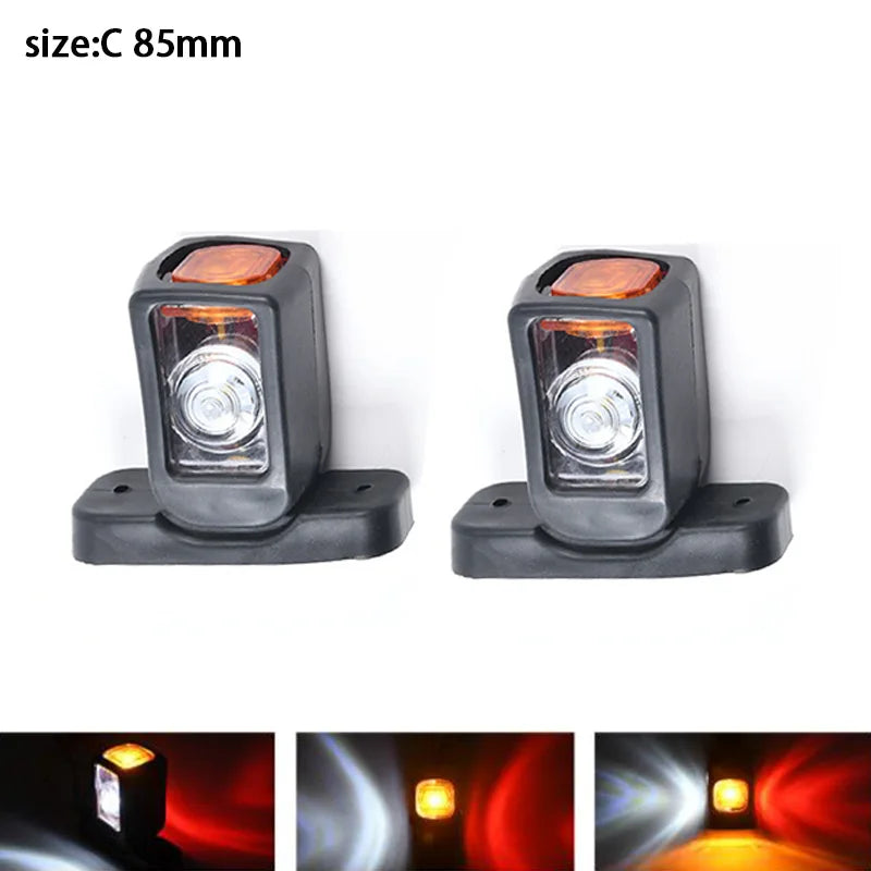 Novo conjunto de 2 peças de luzes LED de marcador lateral com 3 faces em branco, vermelho e amarelo, 12/24V, luz traseira para camião, reboque, carrinha e camião, lâmpada indicadora.