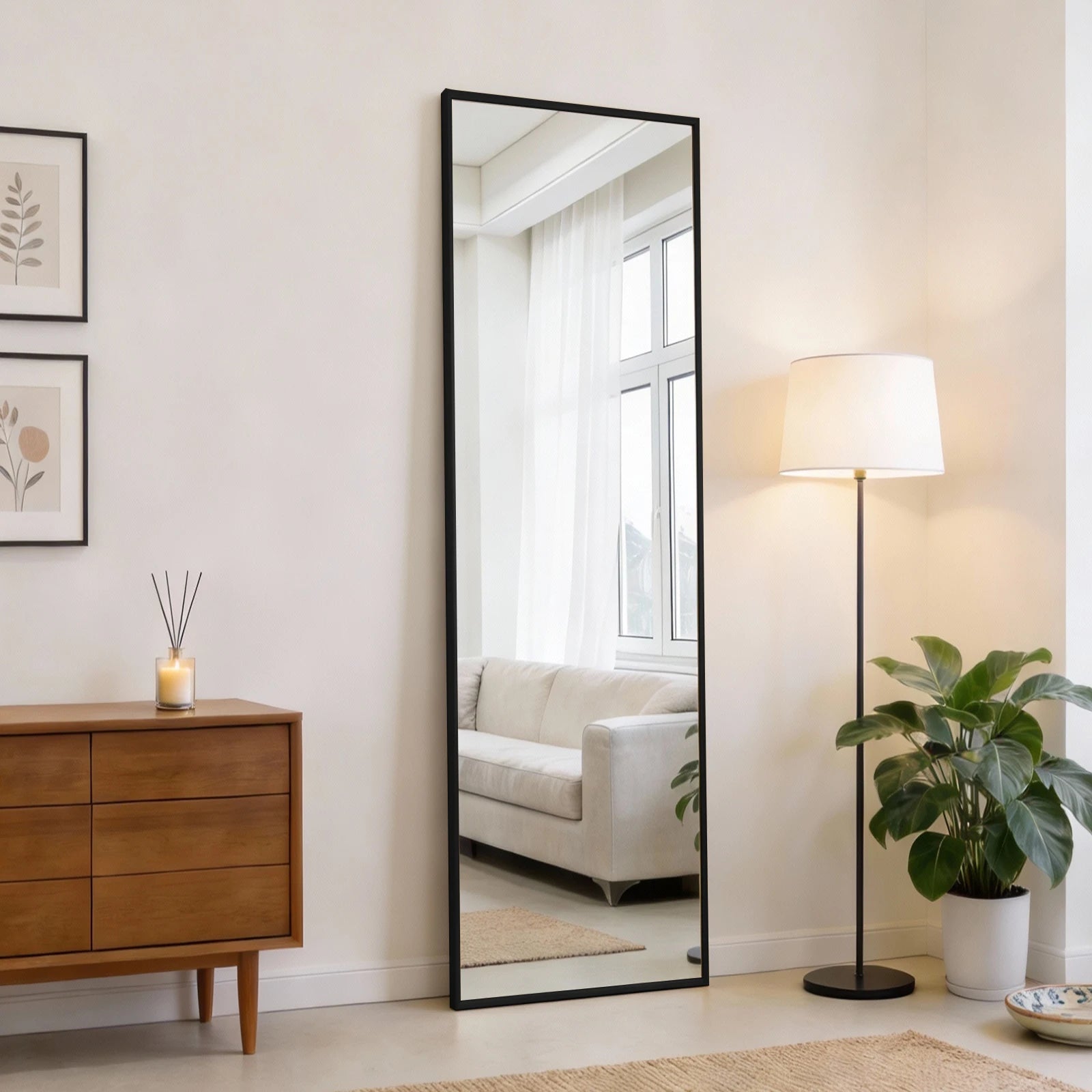 47x14 Full Length Wall Mirror with Aluminum Frame, Hang or Lean