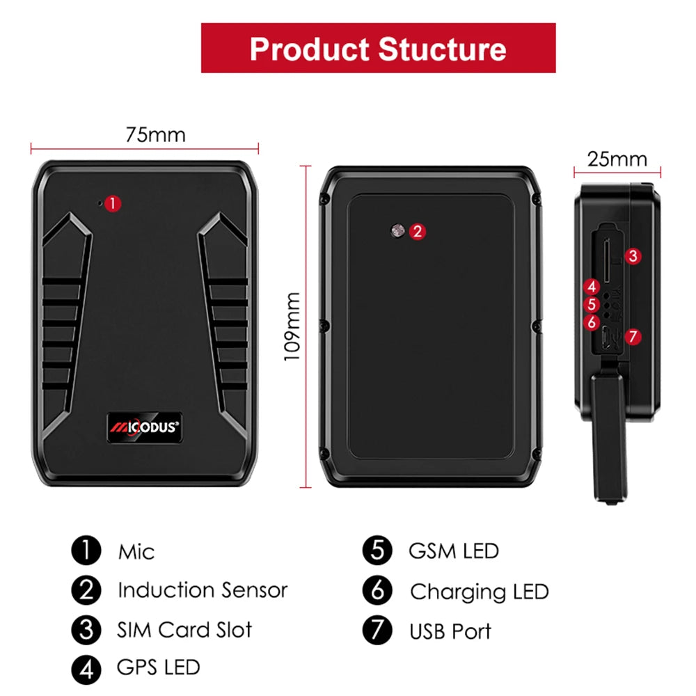 4G MiCODUS GNSS Locator ML808G 10000Mah Magnet Asset GPS Tracker Vehicle Waterproof Geo-fence Lifetime Free APP