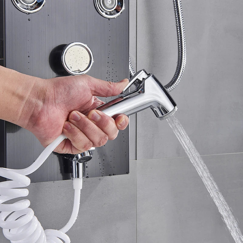 Panneau de douche noir pour salle de bain avec affichage LED et jets de massage