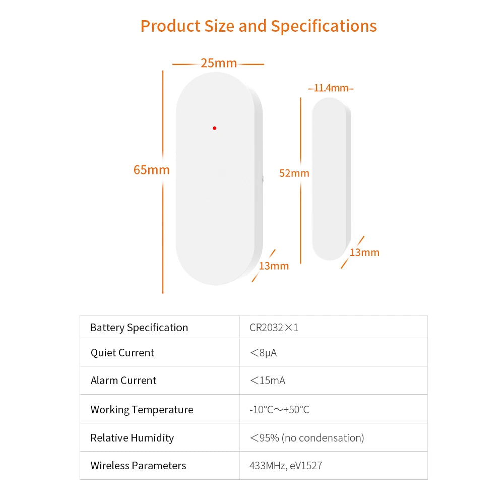 Staniot Smart 433MHz Detector de Puerta y Ventana Inalámbrico Magnético Sensor de Puerta Ventana para Home Alarm Accessories para Sistema antirrobo