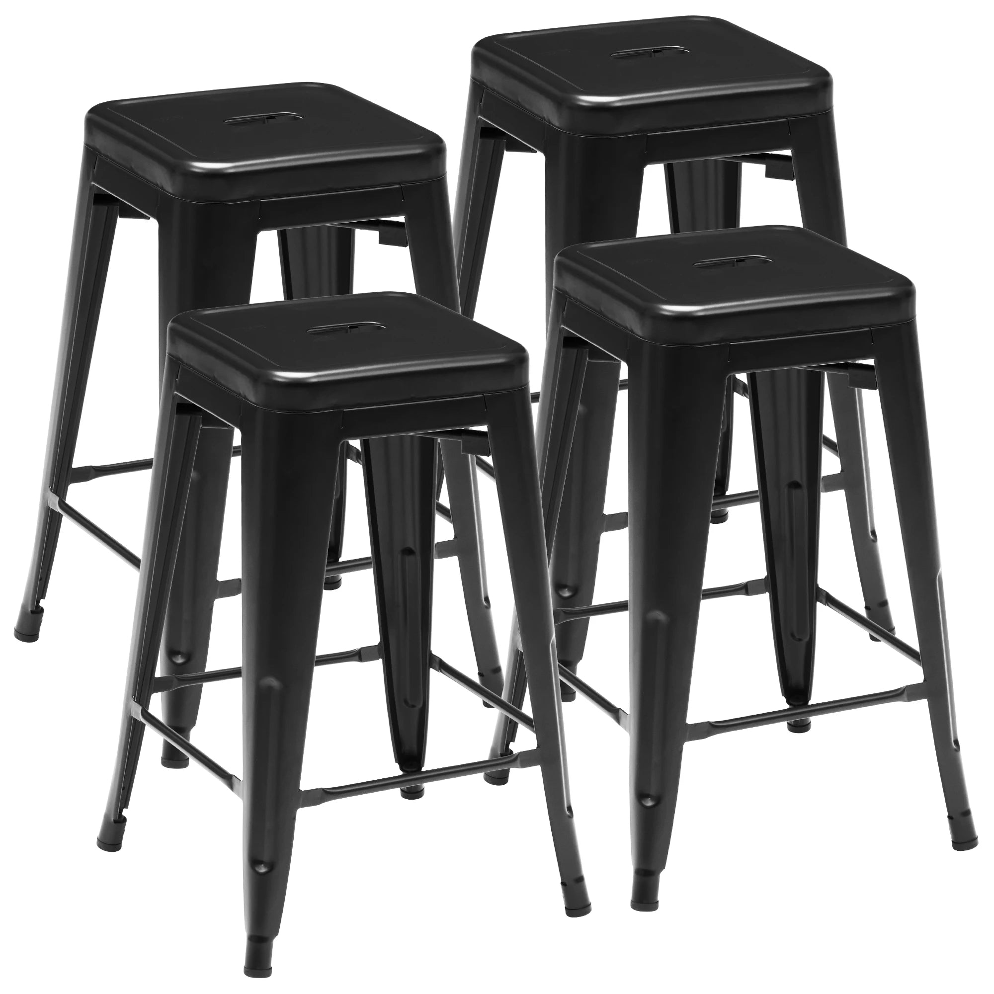 24'' Metal Bar Stools Set of 4 Stackable Backless Counter Stools