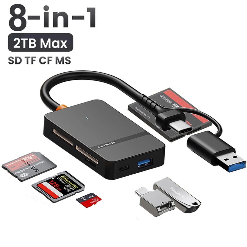Czytnik kart USB obsługujący wiele formatów, 6 w 1 lub 8 w 1