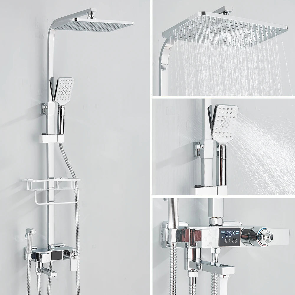 Black Digital Display Thermostatic Shower Faucet Set