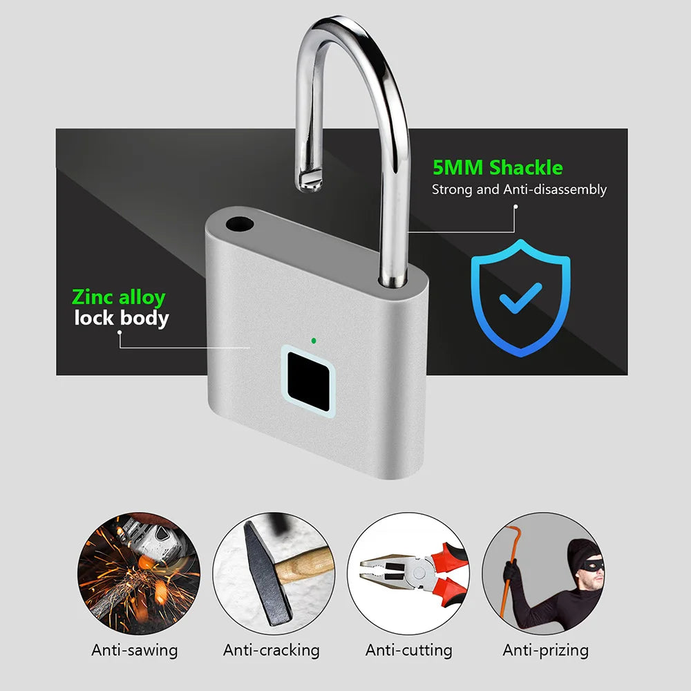 Kleines Smart-Fingerabdruck-Padlock Zinklegierung Körper 9000 Mal Öffnen Wiederaufladbares Digital Schloss Fitnessstudio Schule Gepäckschrank Sicherheit Padlock