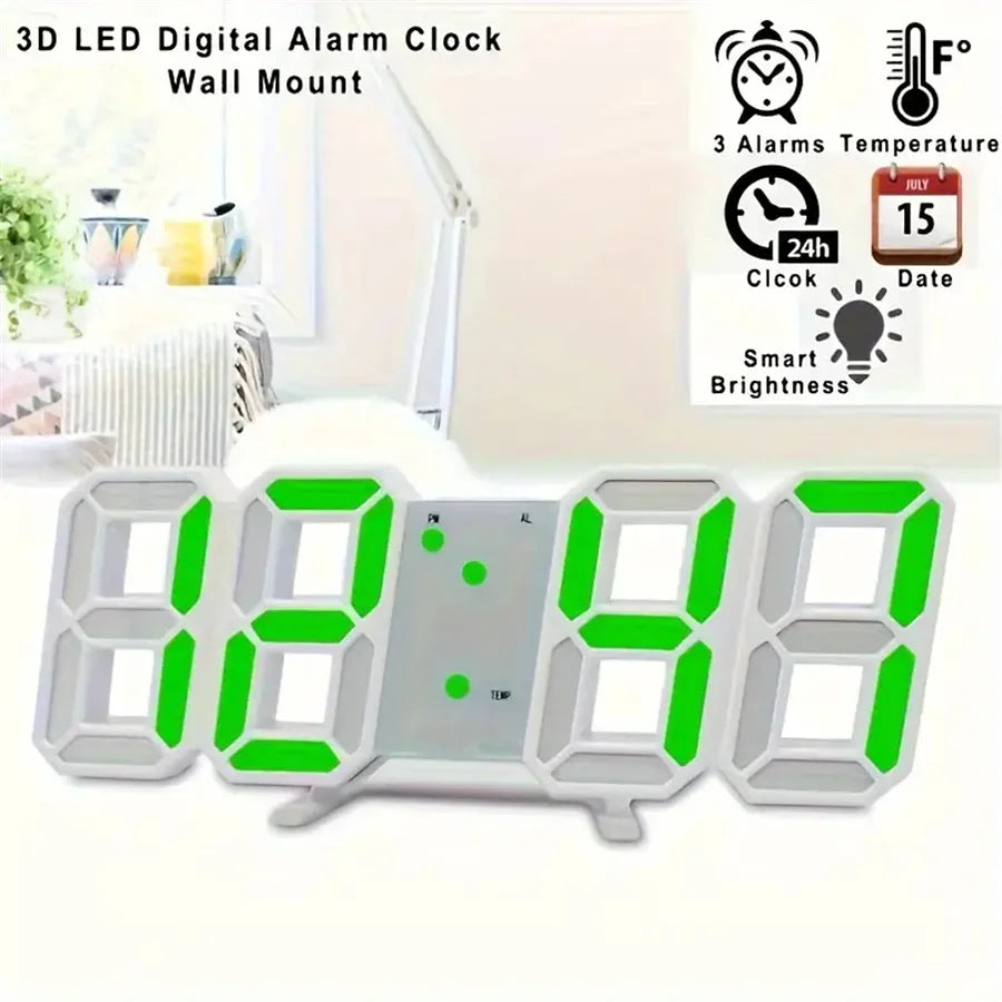 3D LED Digital Clock Wall Decoration Glow Night Mode Decoration for Bedroom Adjustable Electronic Watch Room Decor Aesthetics 